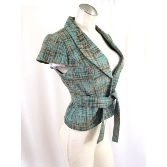 The Limited Cropped Plaid Blazer in Blue and Brown - Picture 2 of 6
